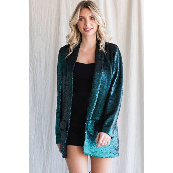 Sequin Shawl Lapel Blazer - Picture 1 of 6
